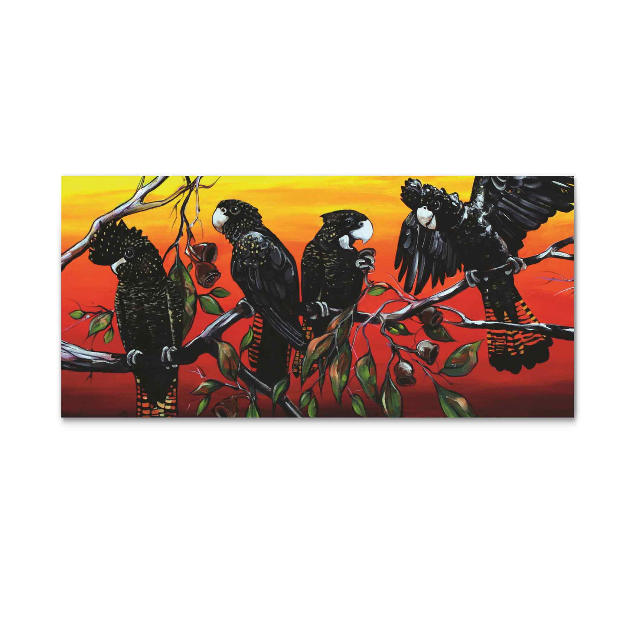 4 Red Tailed Cockatoos – Postcard - Stunned Emu Designs by Wendy Binks