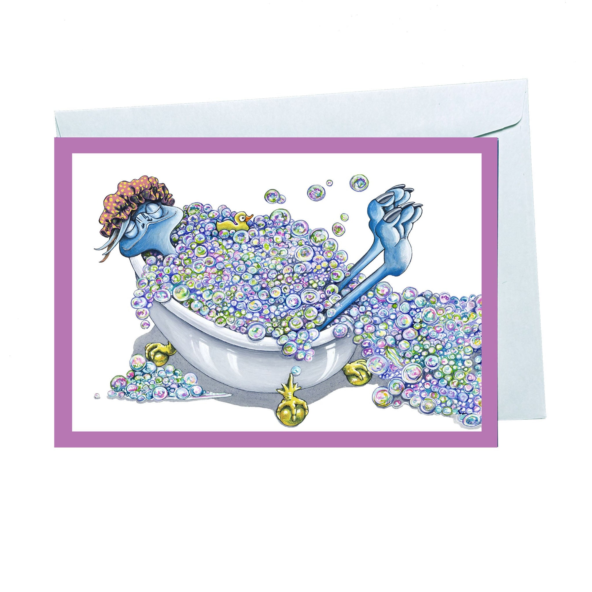 Greeting card with a decorative number '5' filled with colorful bubbles and a blue hand holding a yellow starfish.