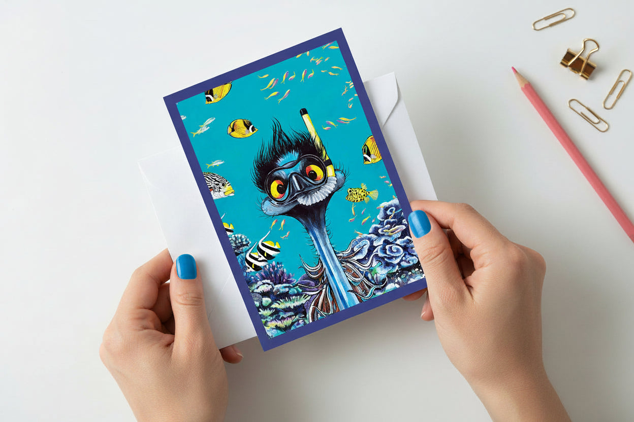 Snorkelling Emu – Greeting Card