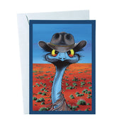Emu with Akubra – Greeting Card - Stunned Emu Designs by Wendy Binks