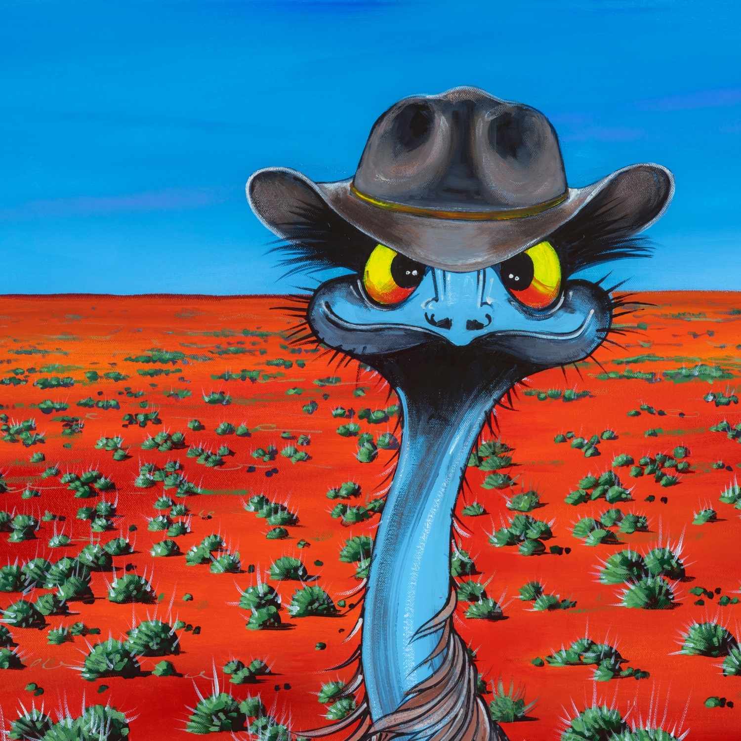 Emu with Akubra – Original - Stunned Emu Designs by Wendy Binks
