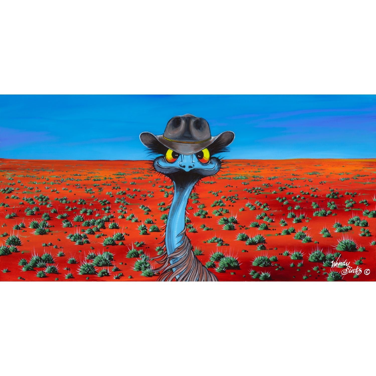 Emu with Akubra – Original - Stunned Emu Designs by Wendy Binks