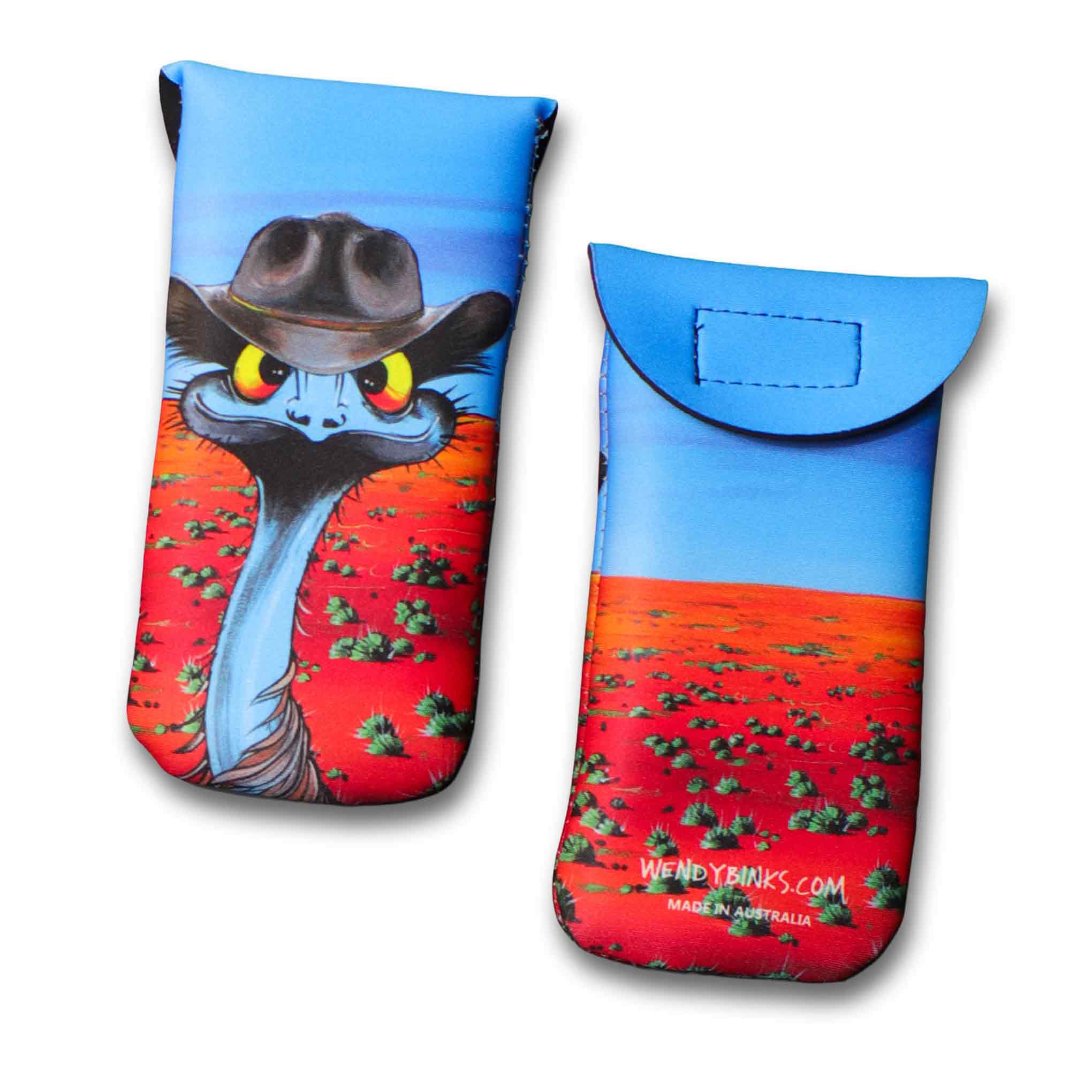 Emu with Akubra – Sunglasses Case - Stunned Emu Designs by Wendy Binks
