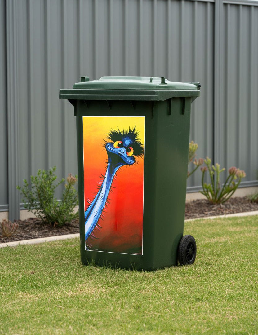 Emu with Attitude – Bin Sticker - Stunned Emu Designs by Wendy Binks