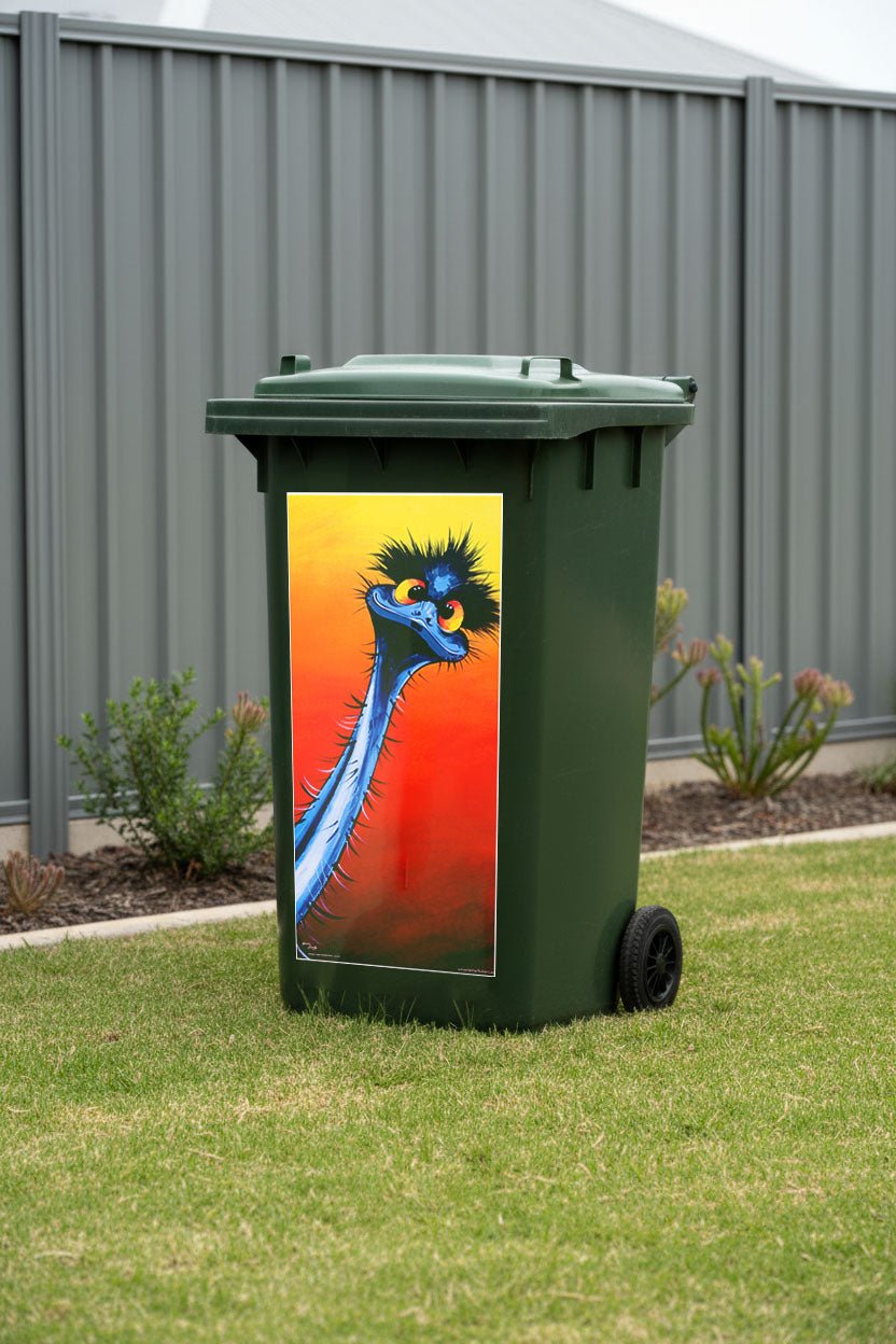 Emu with Attitude – Bin Sticker - Stunned Emu Designs by Wendy Binks