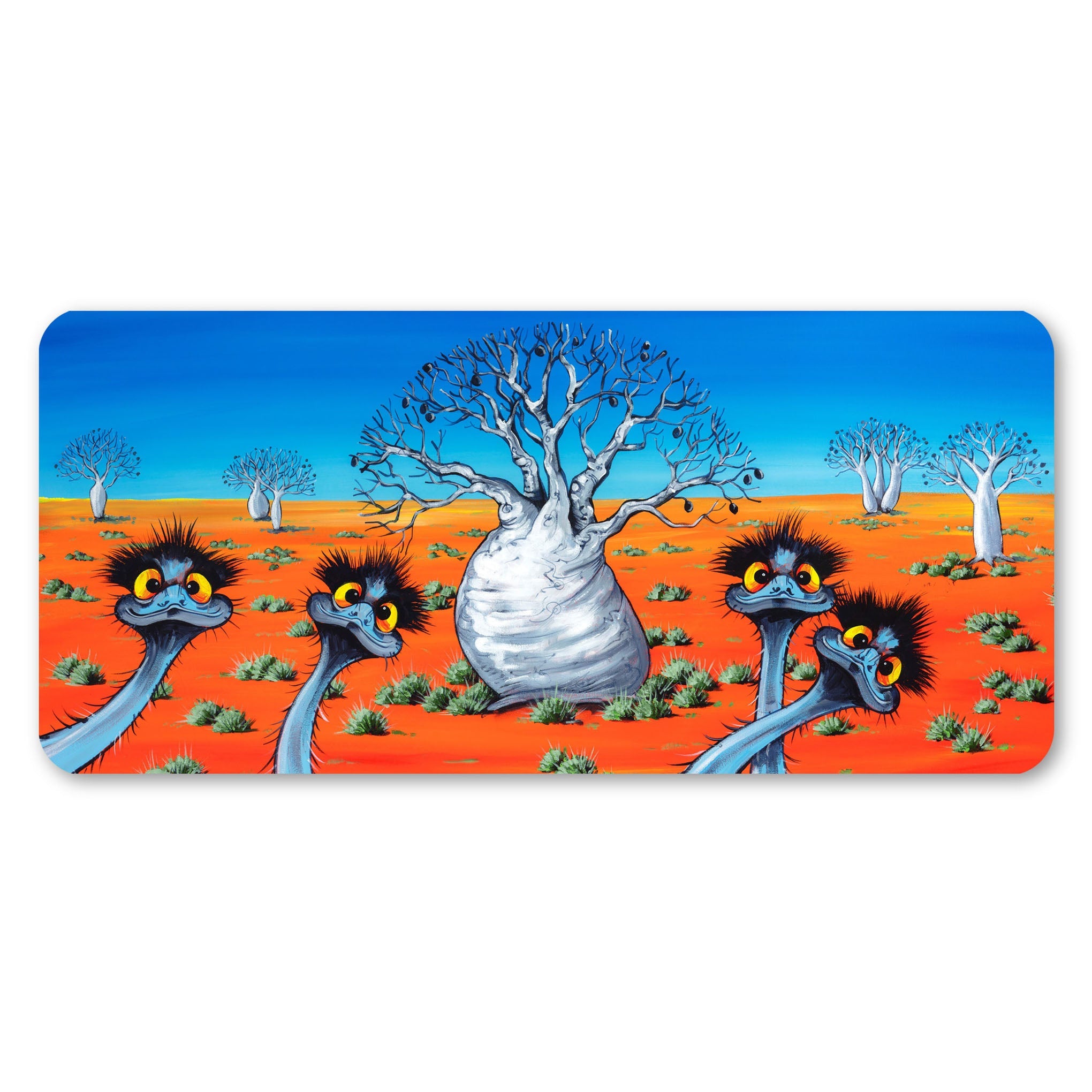 Emus & Boabs – Large Magnet - Stunned Emu Designs by Wendy Binks