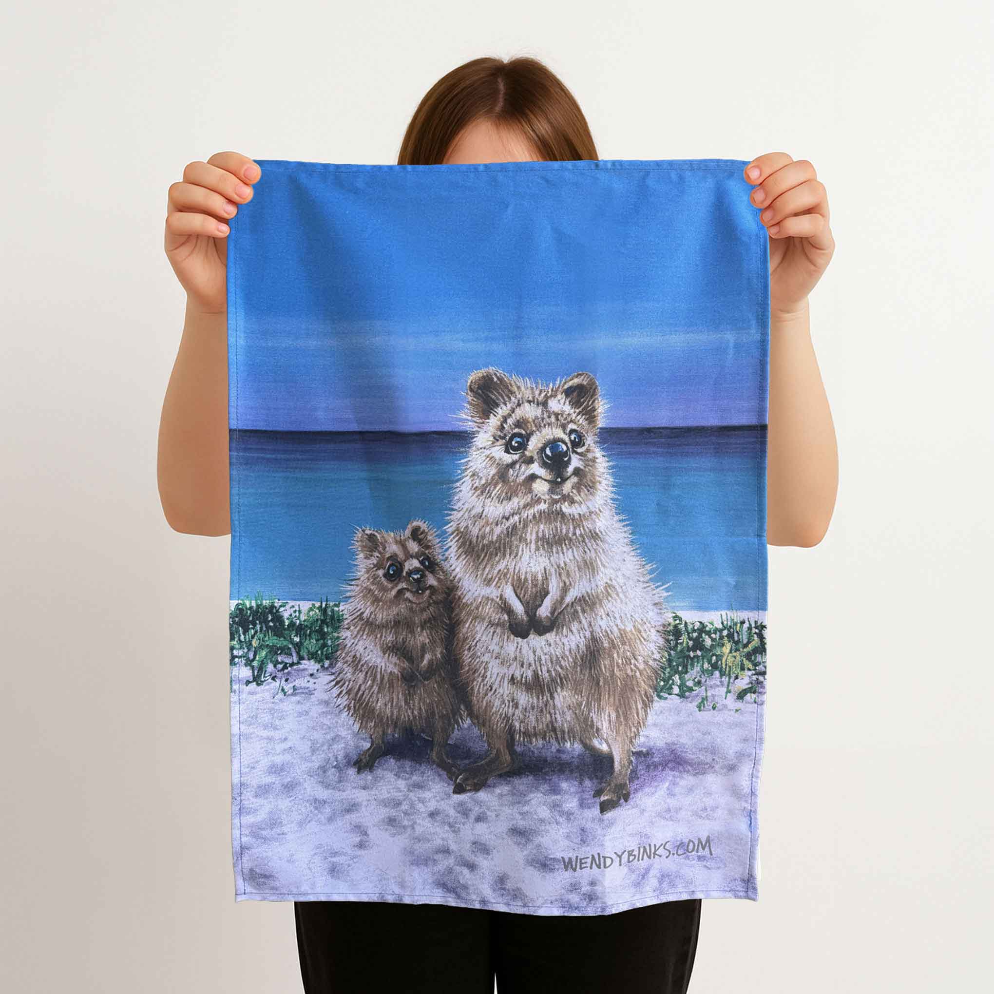 Quokka Love – Tea Towel - Stunned Emu Designs by Wendy Binks