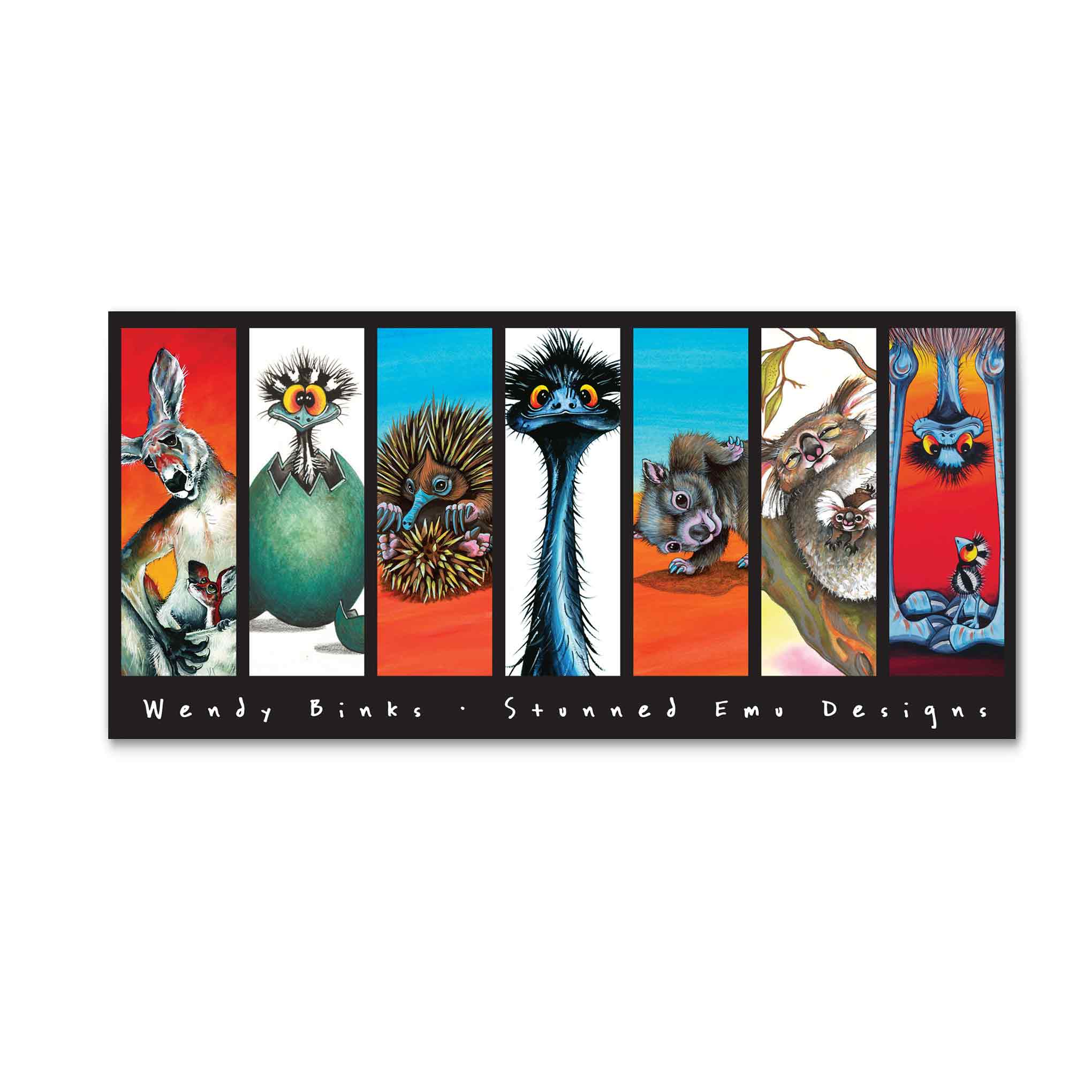 Seven Suspects – Postcard - Stunned Emu Designs by Wendy Binks