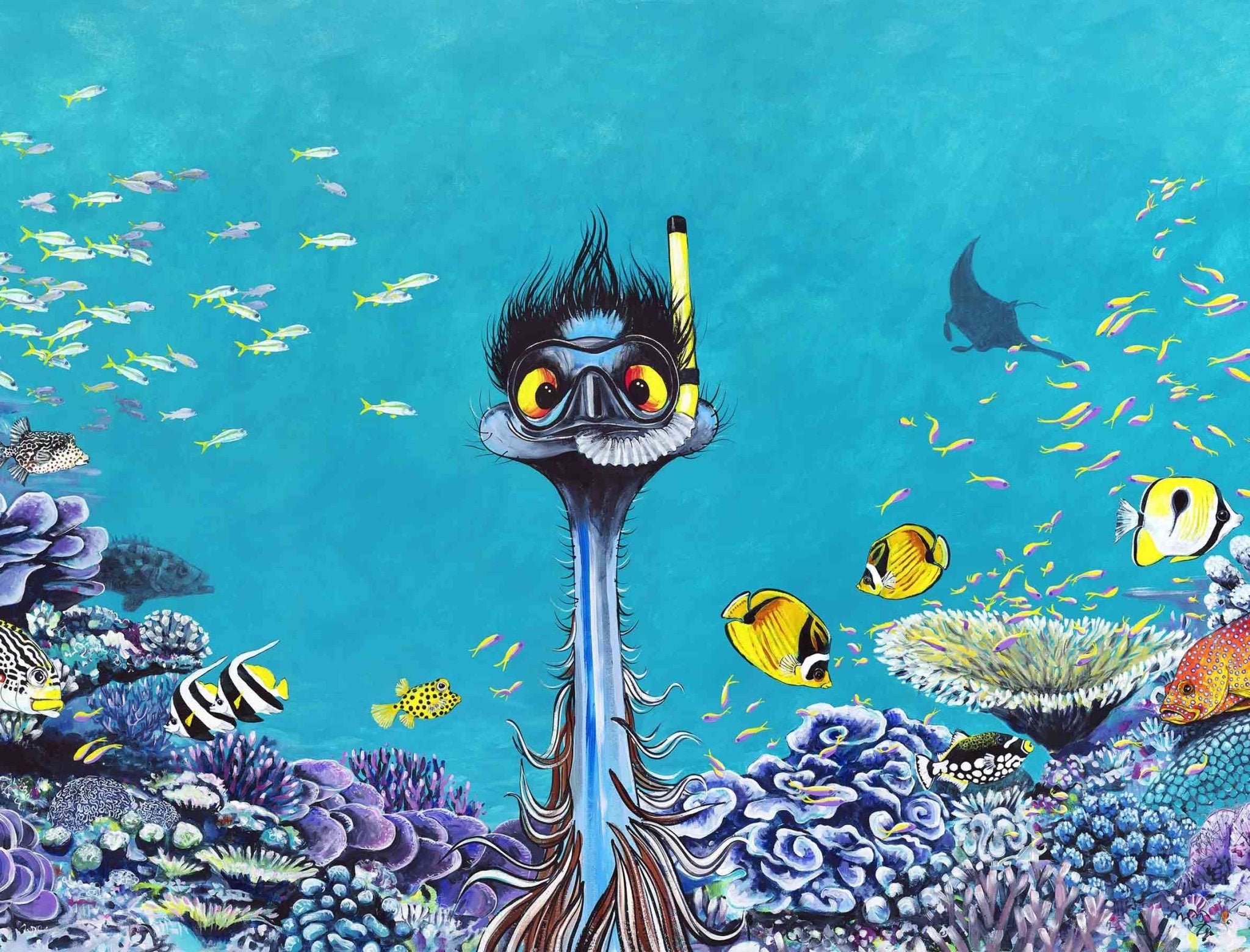Snorkelling Emu – Canvas Print - Stunned Emu Designs by Wendy Binks