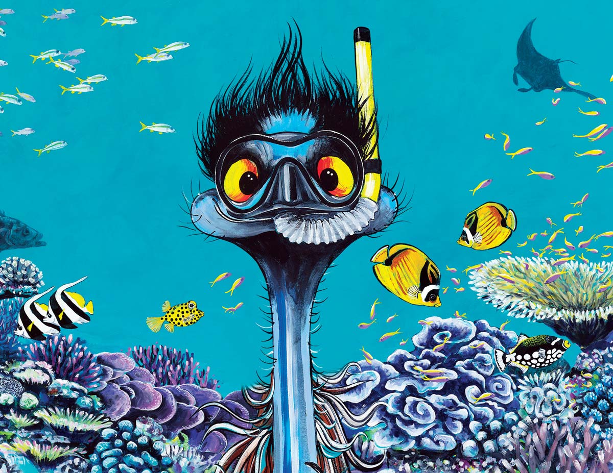 Snorkelling Emu – Canvas Print - Stunned Emu Designs by Wendy Binks