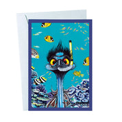 Snorkelling Emu – Greeting Card - Stunned Emu Designs by Wendy Binks