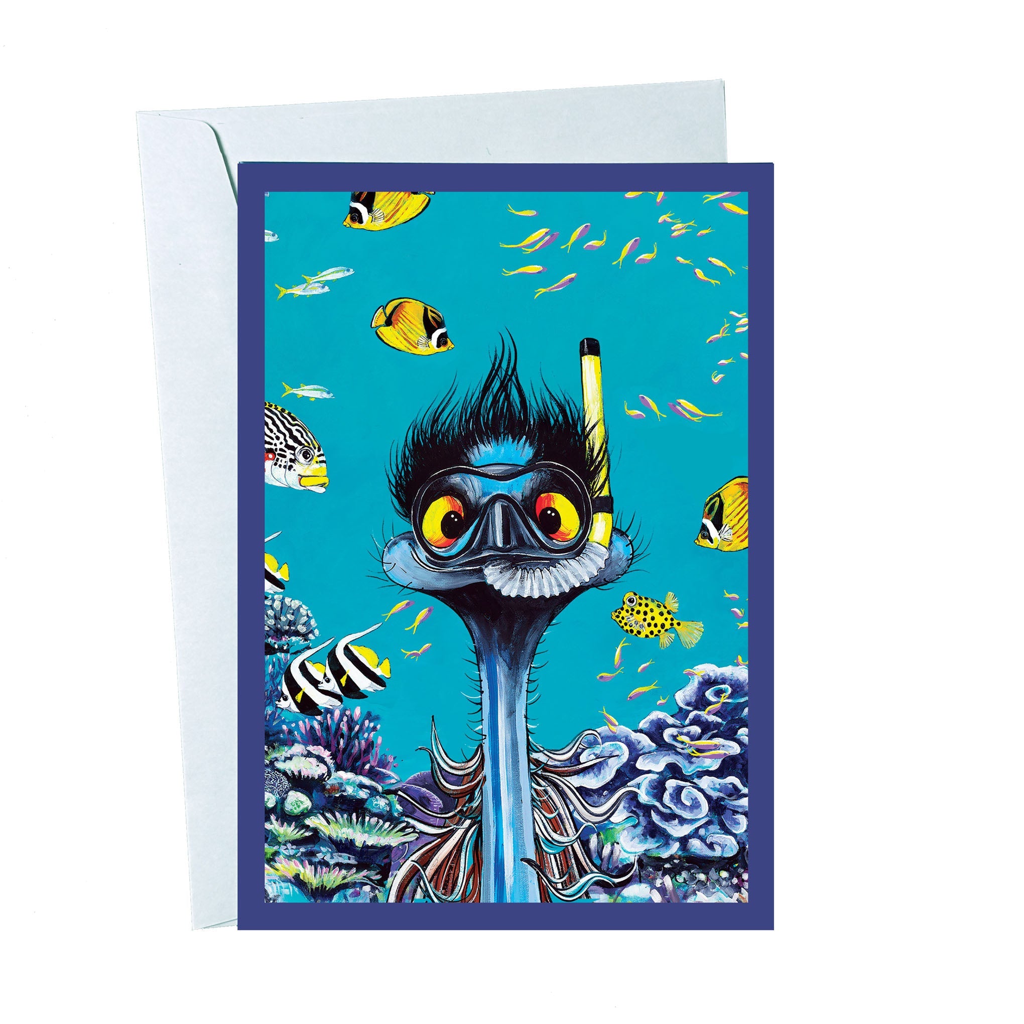 Snorkelling Emu – Greeting Card - Stunned Emu Designs by Wendy Binks