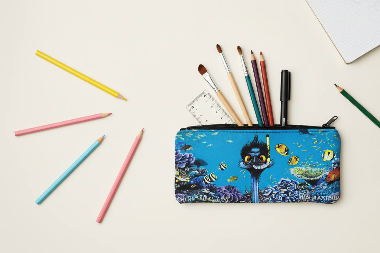 Snorkelling Emu – Pencil / Utility Case - Stunned Emu Designs by Wendy Binks