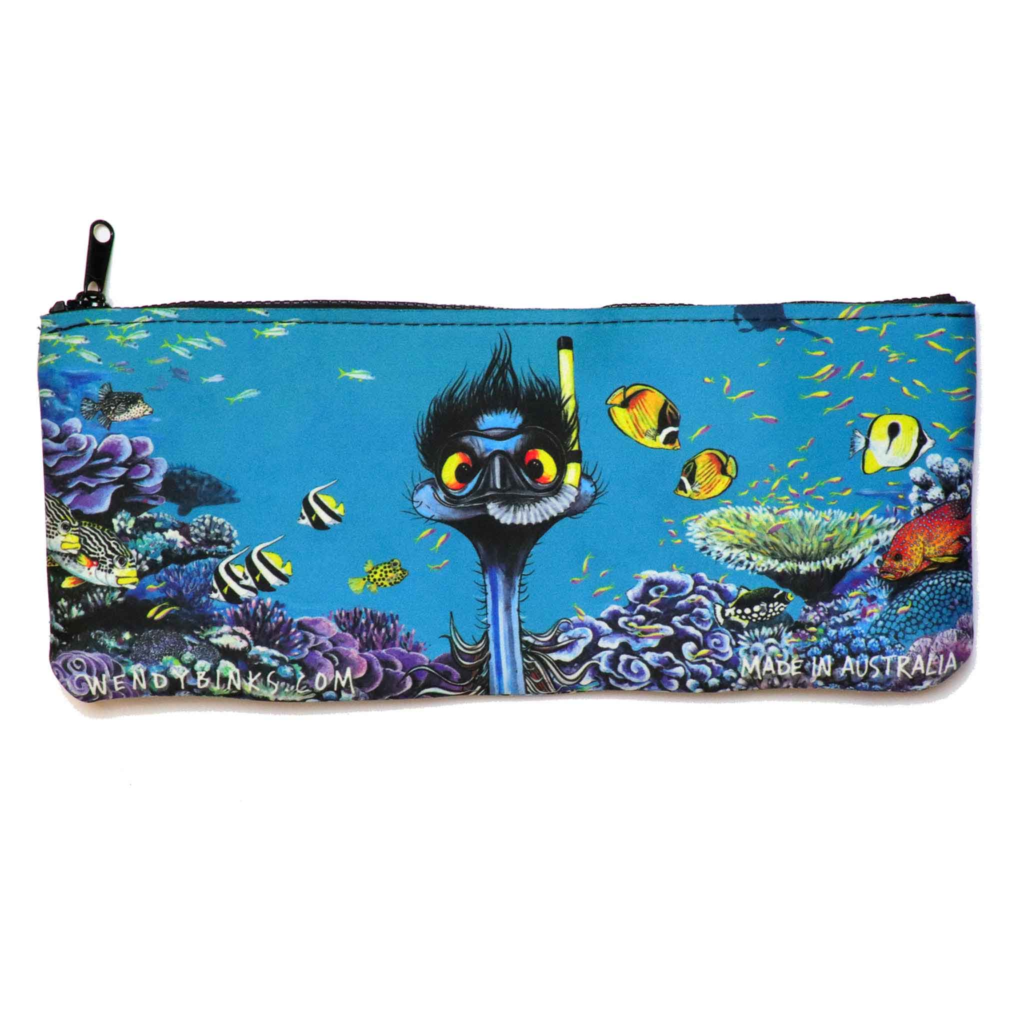 Snorkelling Emu – Pencil / Utility Case - Stunned Emu Designs by Wendy Binks