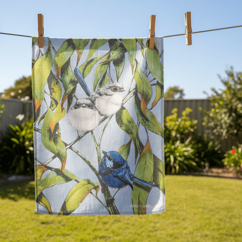 Splendid Wrens – Tea Towel - Stunned Emu Designs by Wendy Binks