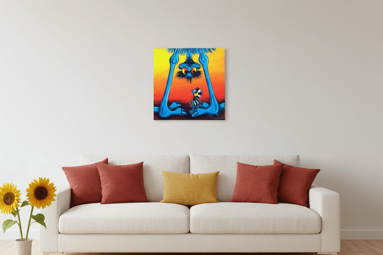 Upside Down with Chick – Canvas Print - Stunned Emu Designs by Wendy Binks