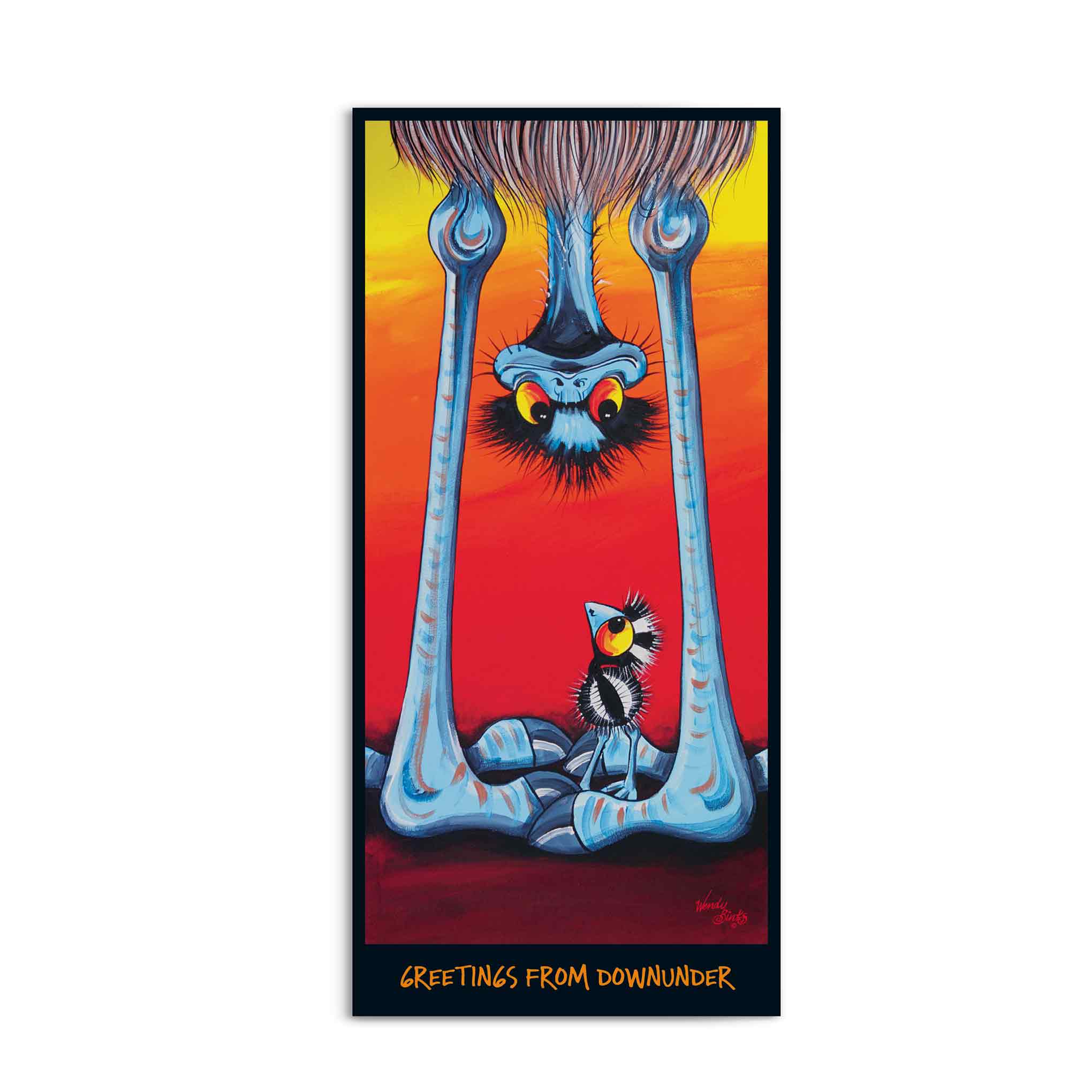 Upside Down with Chick – Postcard - Stunned Emu Designs by Wendy Binks