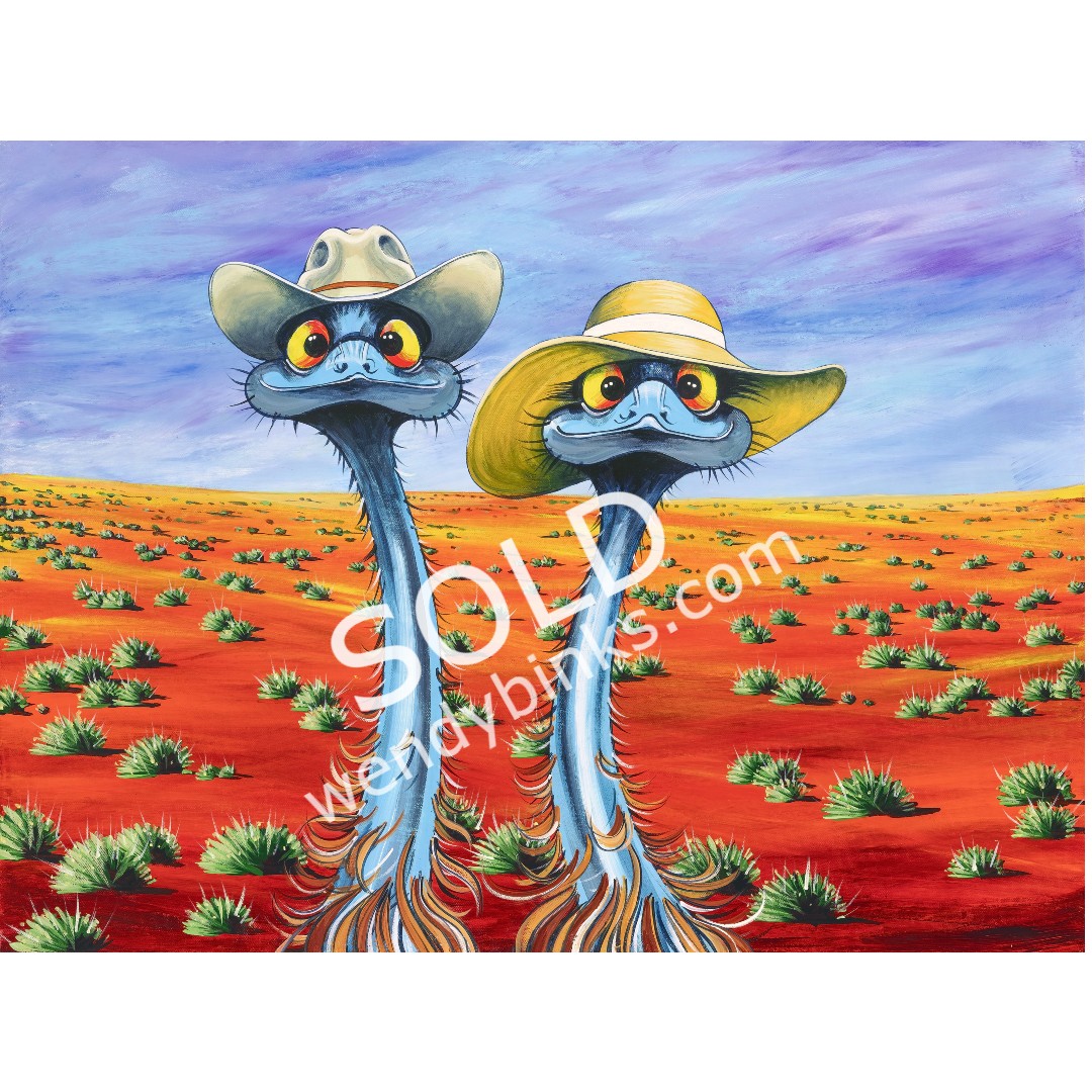 2 emus with hats